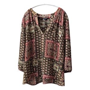Cherokee Women's Red and Brown Patterned Boho Blouse size 40